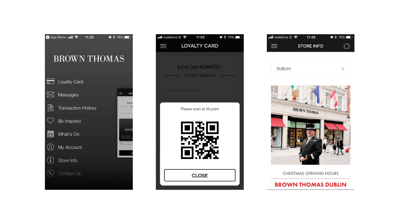 Brown Thomas Loyalty app screens