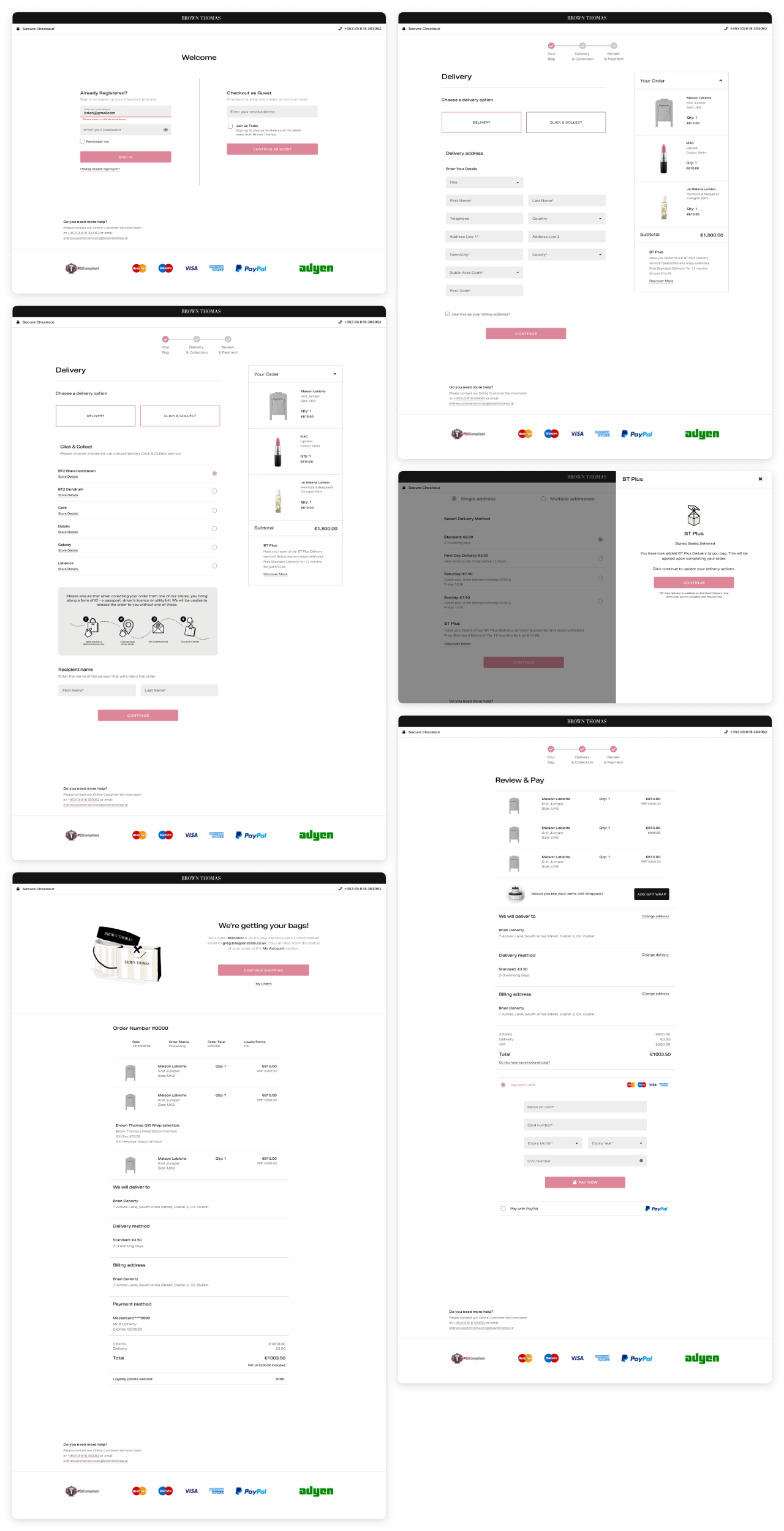 Brown Thomas checkout - final designs sample on desktop