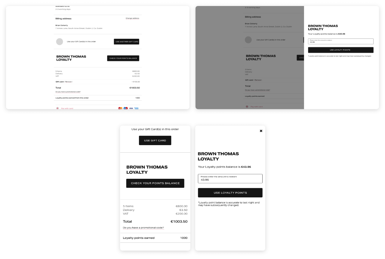 Brown Thomas checkout - updates to loyalty redemption interaction design