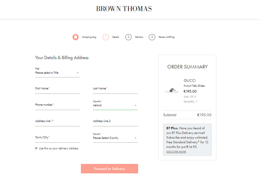 Brown Thomas checkout screen 2017