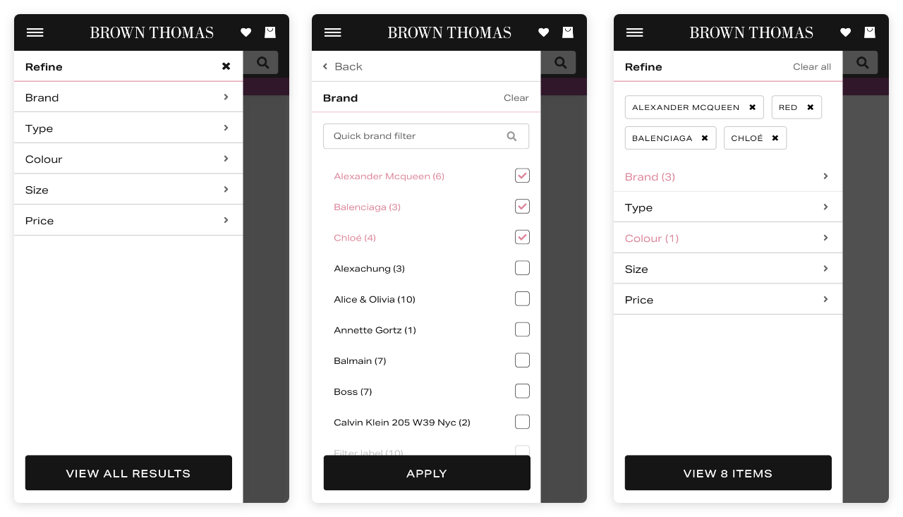 Mobile filters screens