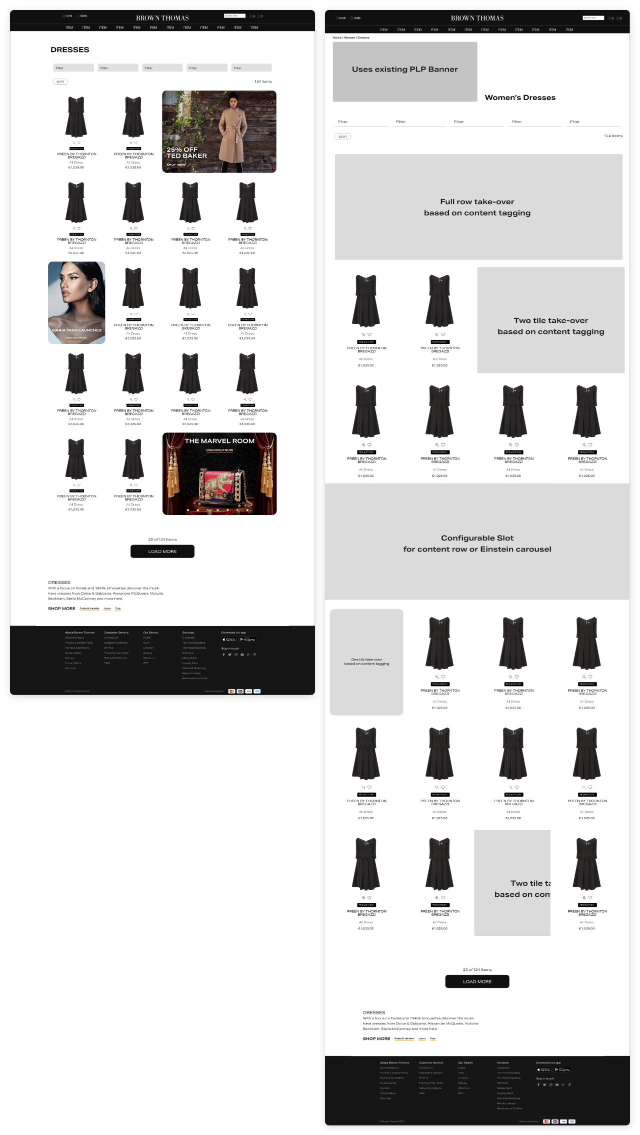 Brown Thomas Redesign - Wireframes showing content integrated within the shopping journey