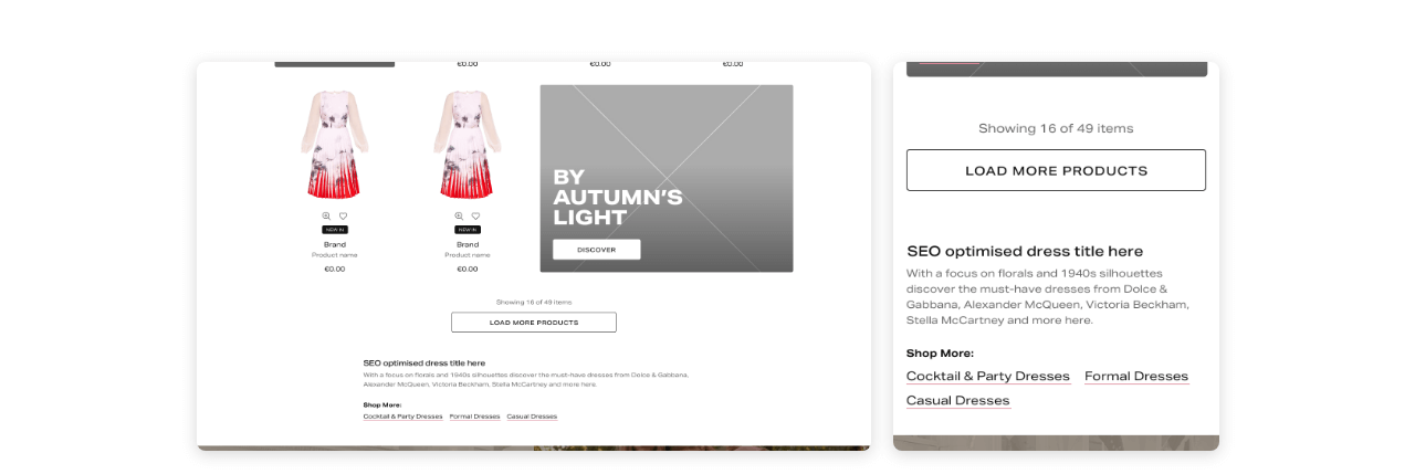 SEO slot allowing for larger text blocks without pushing products below the fold.