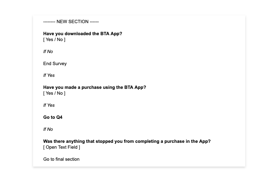 App survey questions sample