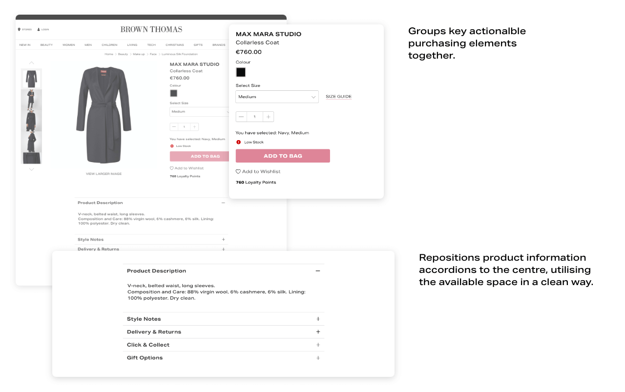 Separation of key user action elements