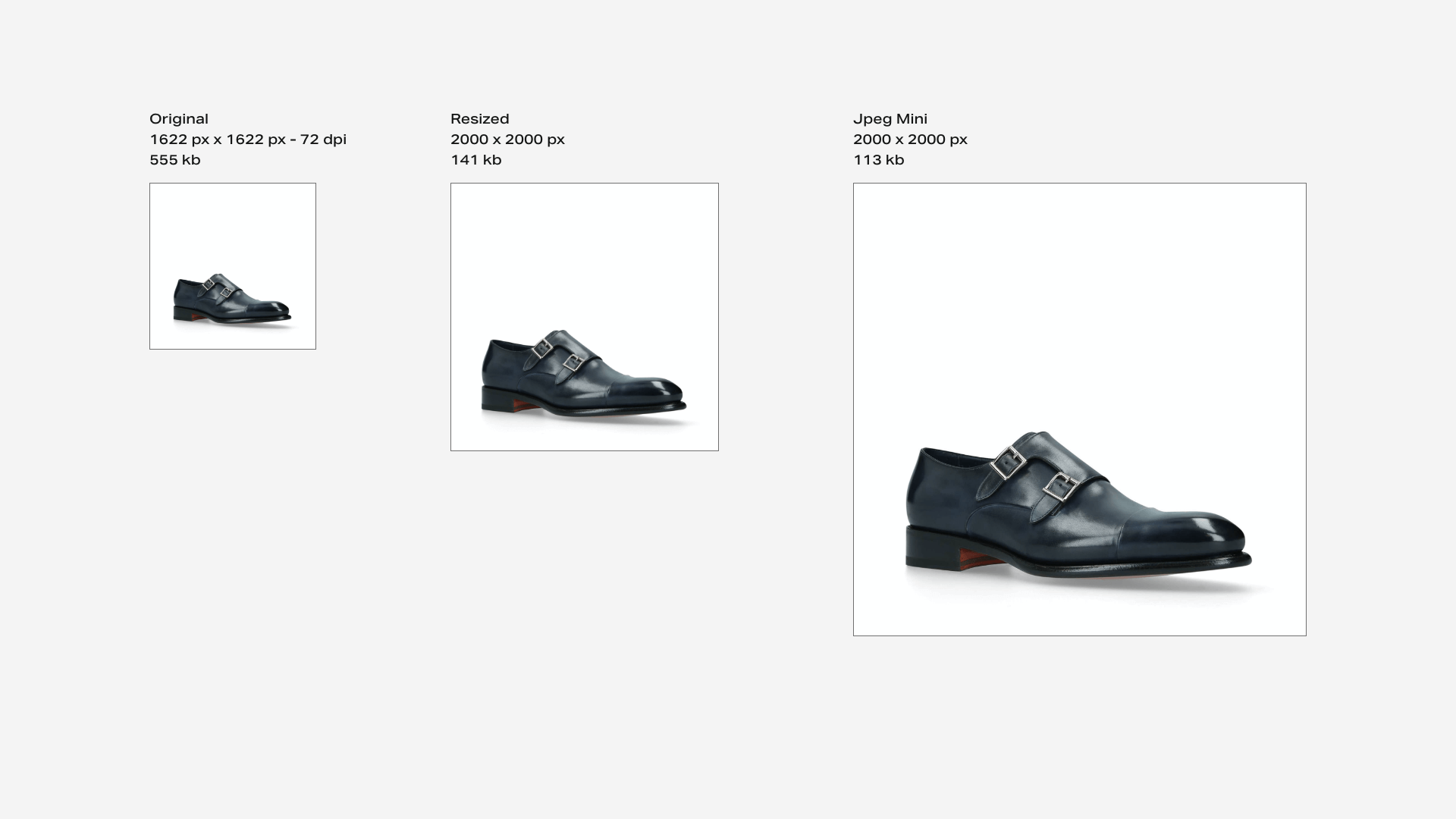 Product images at differing sizes